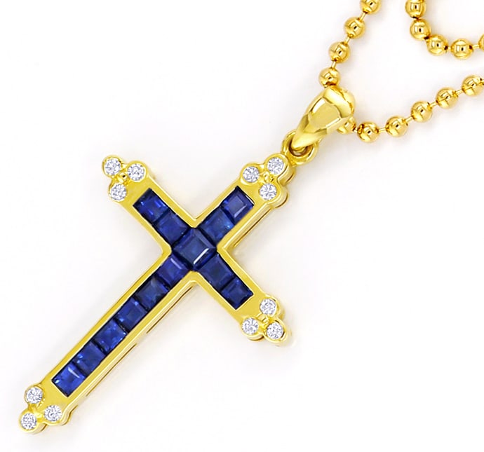 Foto 2 - Saphire Brillanten Kreuz an Kugelgoldkette 18K, S2607