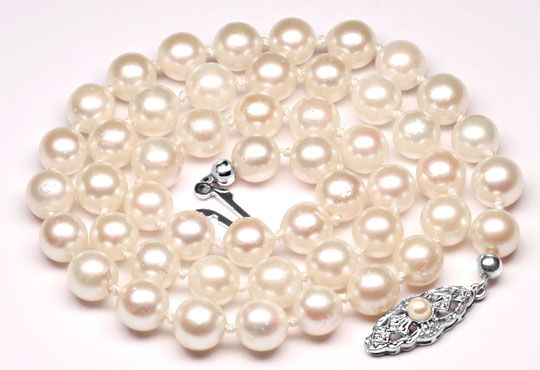 Foto 1 - Akoya Zucht-Perlenkette 6,5 7mm Choker Goldschloss, S3899