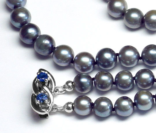 Foto 2 - Zweireihige Anthrazit Silber Perlenkette Goldverschluss, S4225